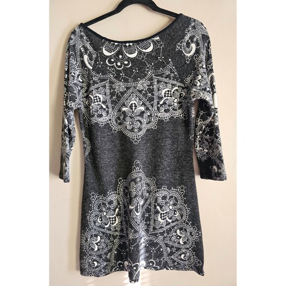 Aryeh Women's Paisley Print 3/4 Sleeve Knit Dress Gray Ivory Small Casual - Picture 2 of 4